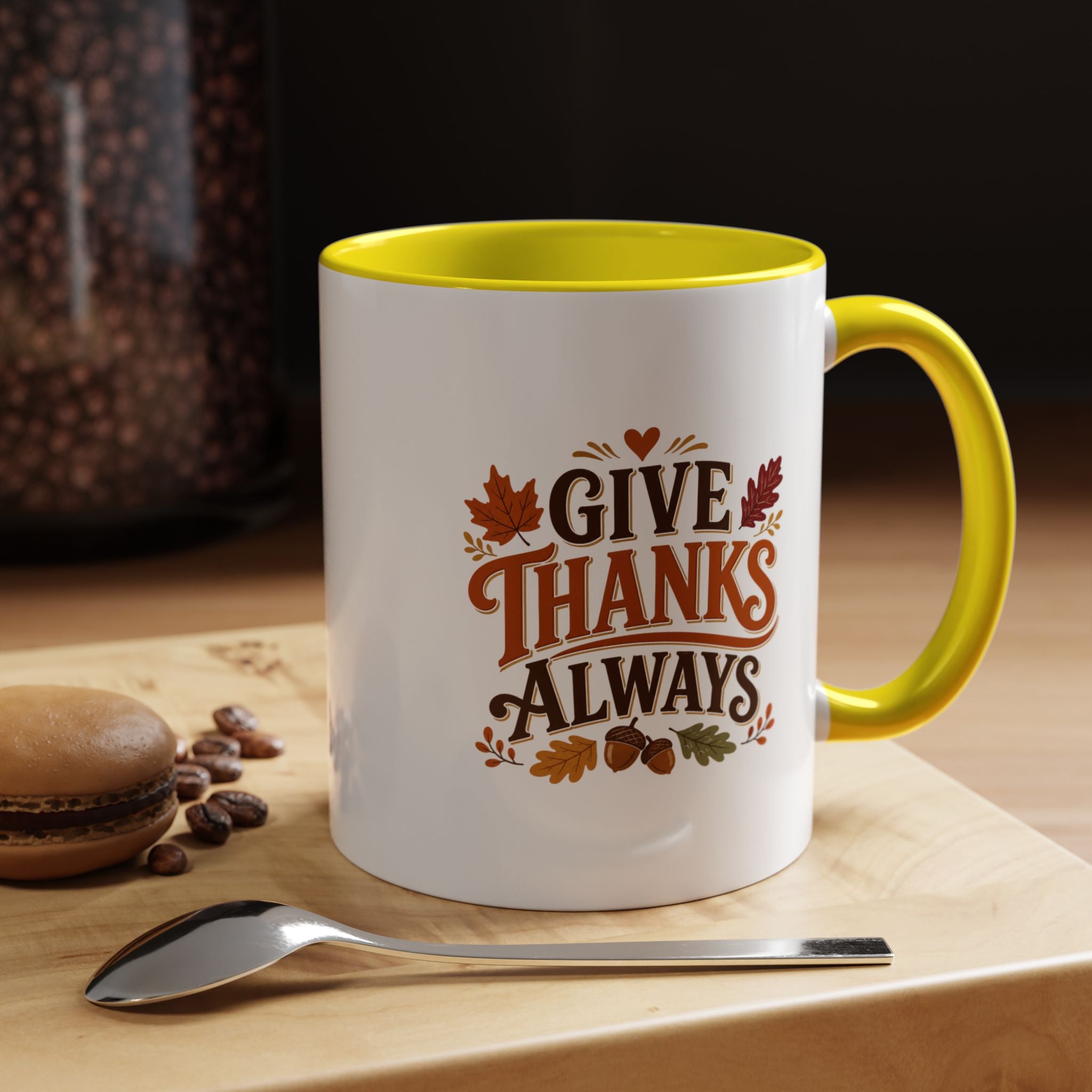Thanksgiving Mug Give Thanks Always Accent Coffee Mug — Thanksgiving Autumn Ceramic Mug