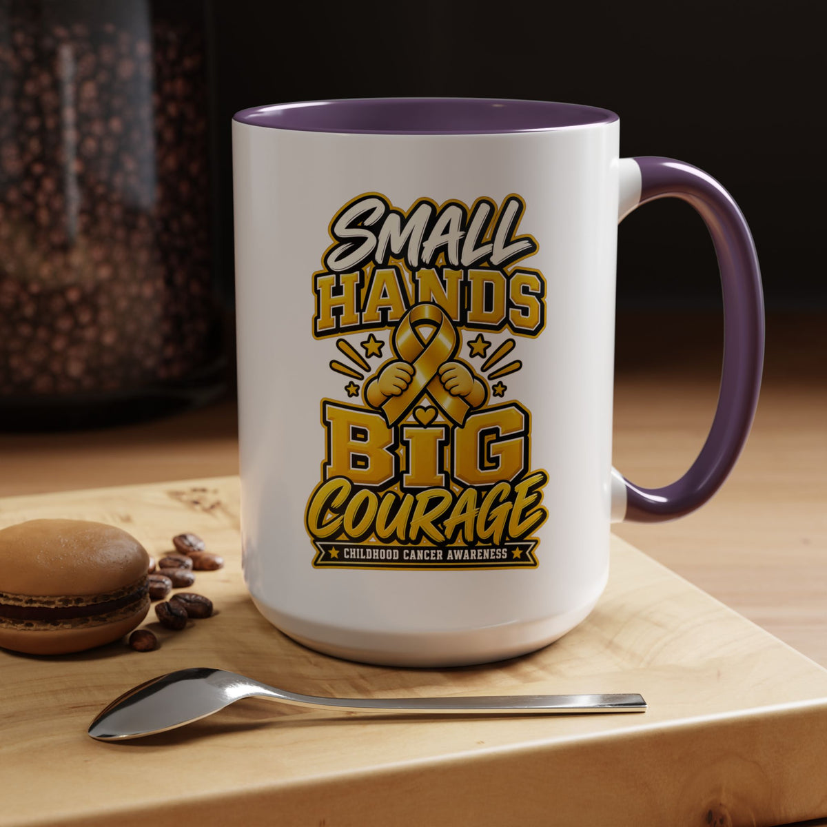 Coffee Mug - "Small Hands Big Courage" Childhood Cancer Awareness Accent Mug
