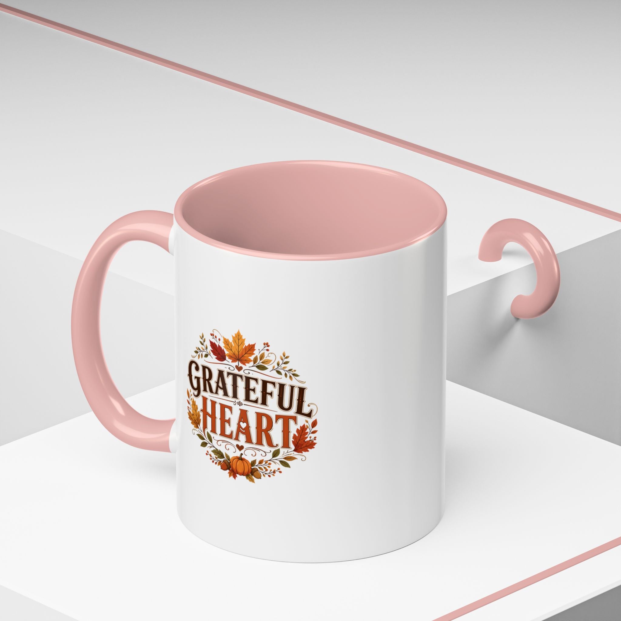 Thanksgiving Mug Grateful Heart Coffee Mug — Fall Leaves Pumpkin Accent Mug