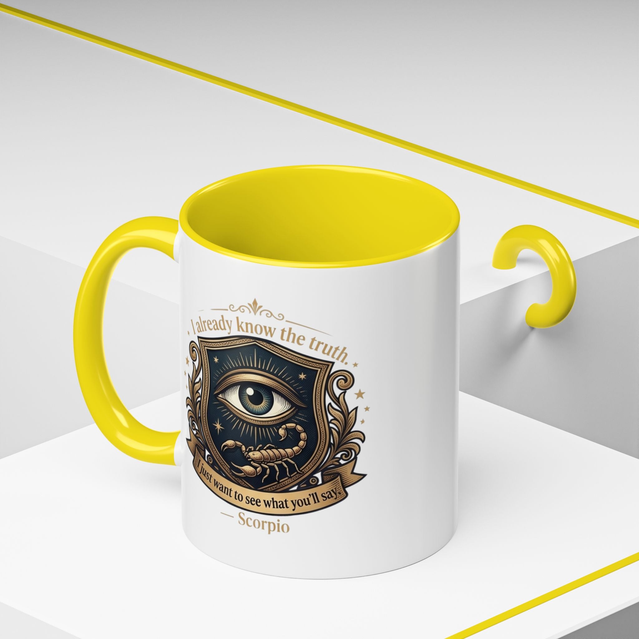 Scorpio Accent Coffee Mug — "I Already Know the Truth" Astrology Zodiac Mug