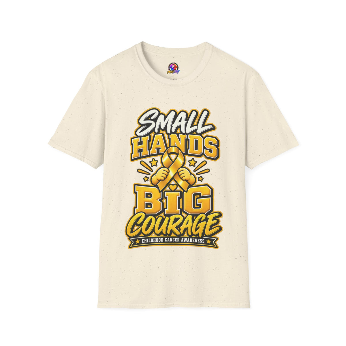 Children's Cancer Awareness T-Shirt — "Small Hands Big Courage" Yellow Ribbon