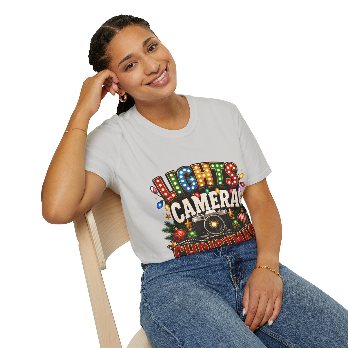Lights Camera Christmas T-Shirt — Retro Marquee Holiday Tee