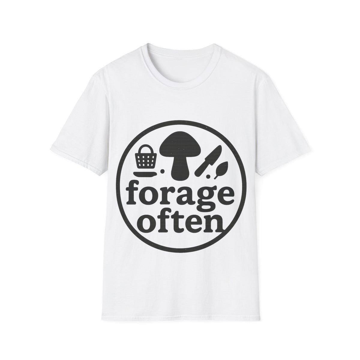 "Forage Often" Retro Mushroom Oval Seal Tee - Minimalist Fungi Foraging White T-Shirt - Trending Now - September 2026