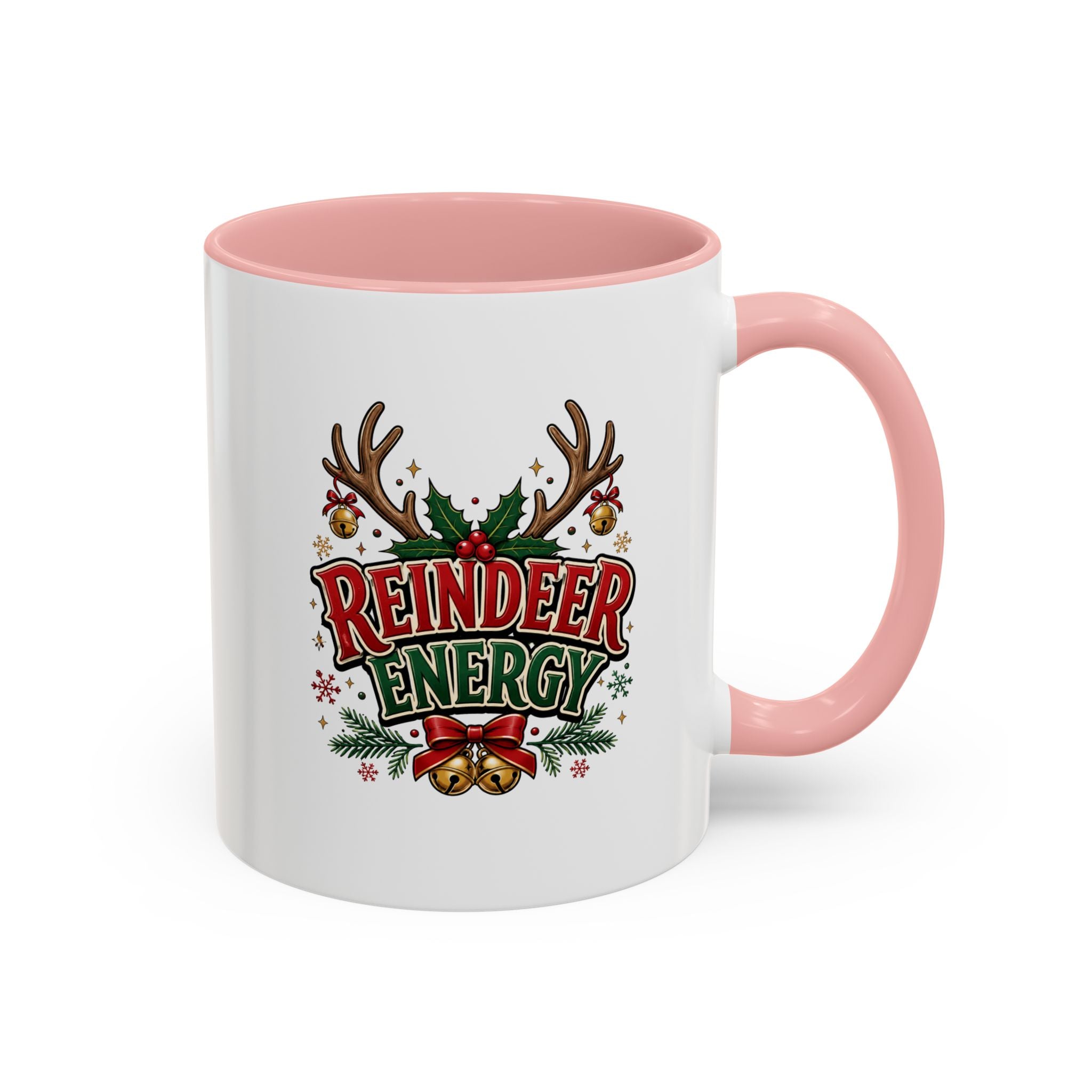 Reindeer Energy Coffee Mug – Holiday Christmas Antlers & Bells Accent Mug