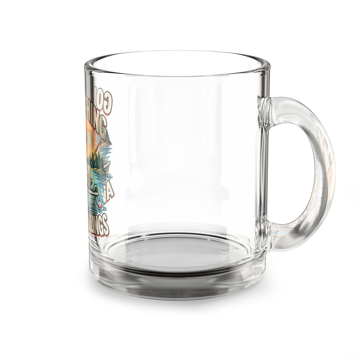 Gone Fishing Avoiding Feelings Glass Mug — Funny Glass Mug 10oz Funny Sloth Fishing Coffee Cup