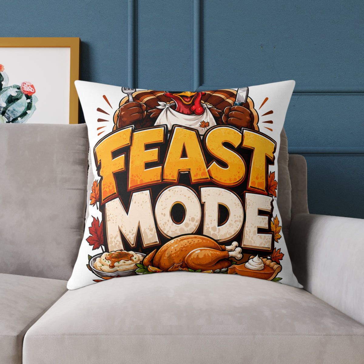 Thanksgiving Feast Mode Throw Pillow — Thanksgiving Turkey Holiday Decor
