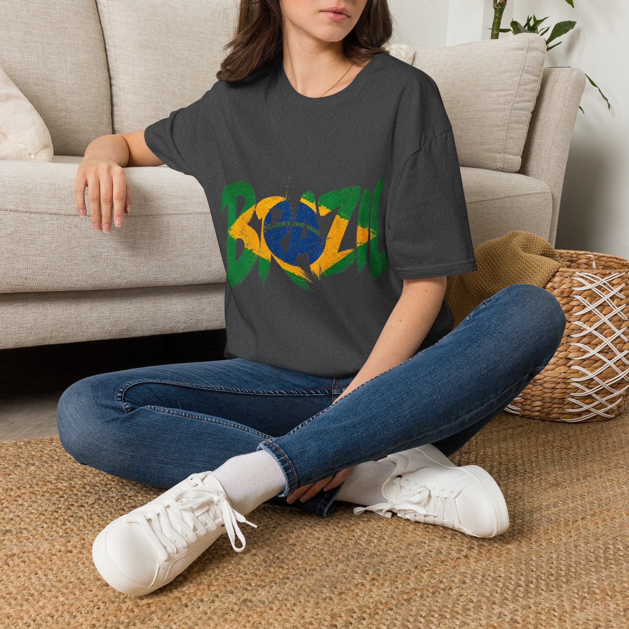 Brazil Flag Graphic T-Shirt — Bold Brazil Script with National Flag Motif