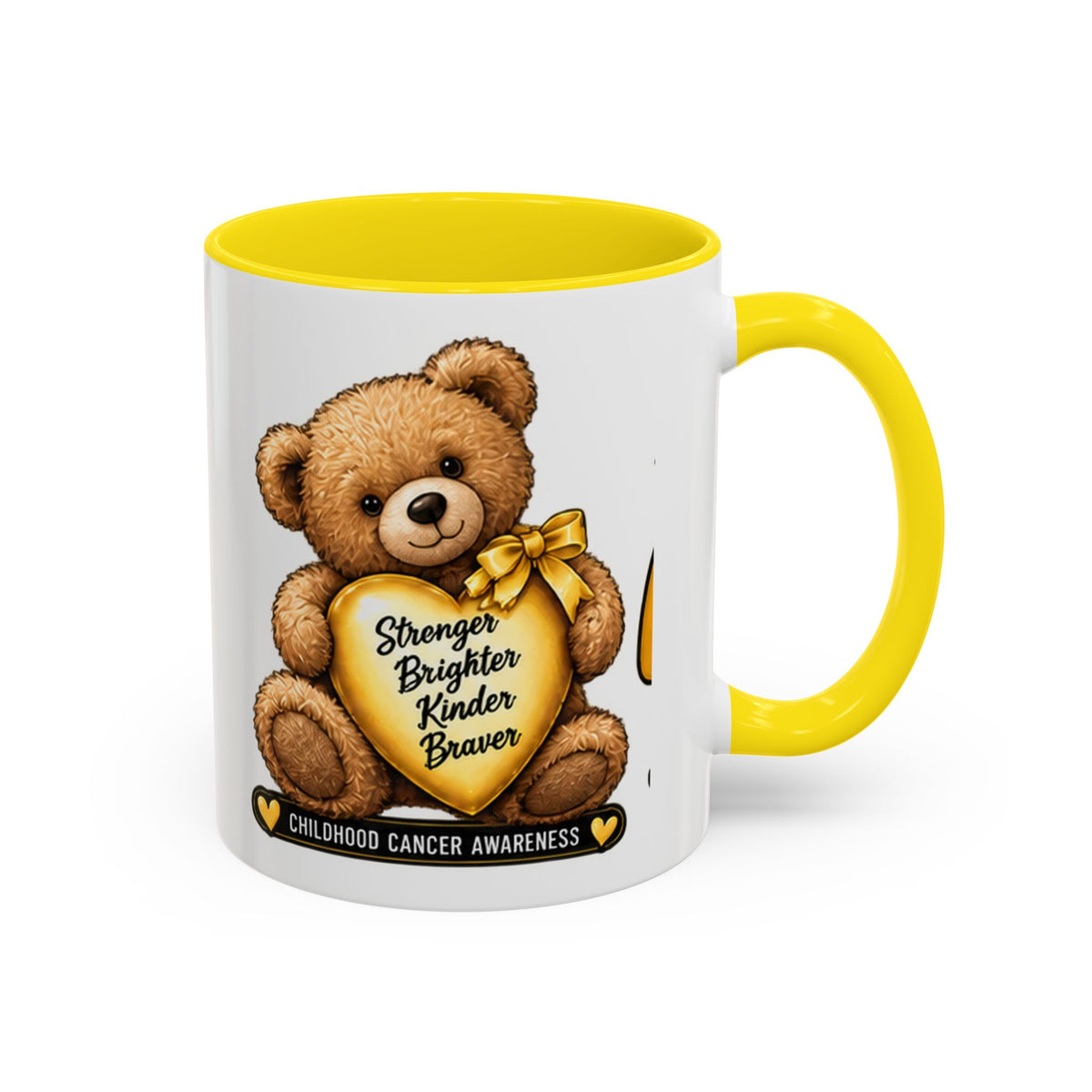 Gold Ribbon Teddy Bear Childhood Cancer Awareness Accent Mug (11/15oz)