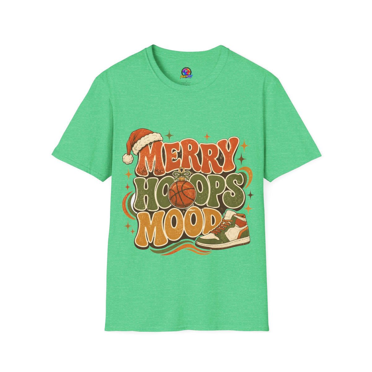Merry Hoops Mood T-Shirt — Retro Holiday Basketball Christmas Tee
