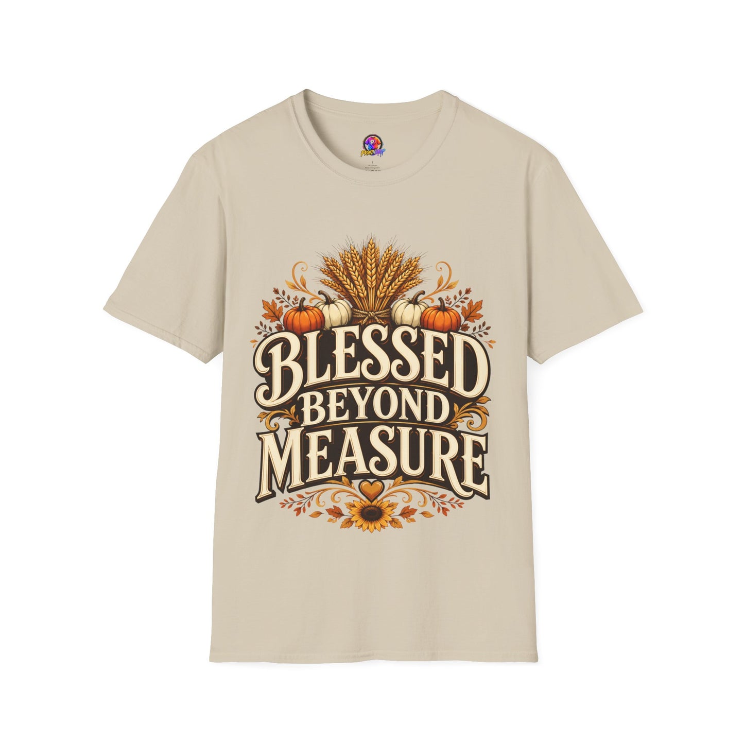 Blessed Beyond Measure T-Shirt — Fall Harvest Pumpkin & Wheat Tee