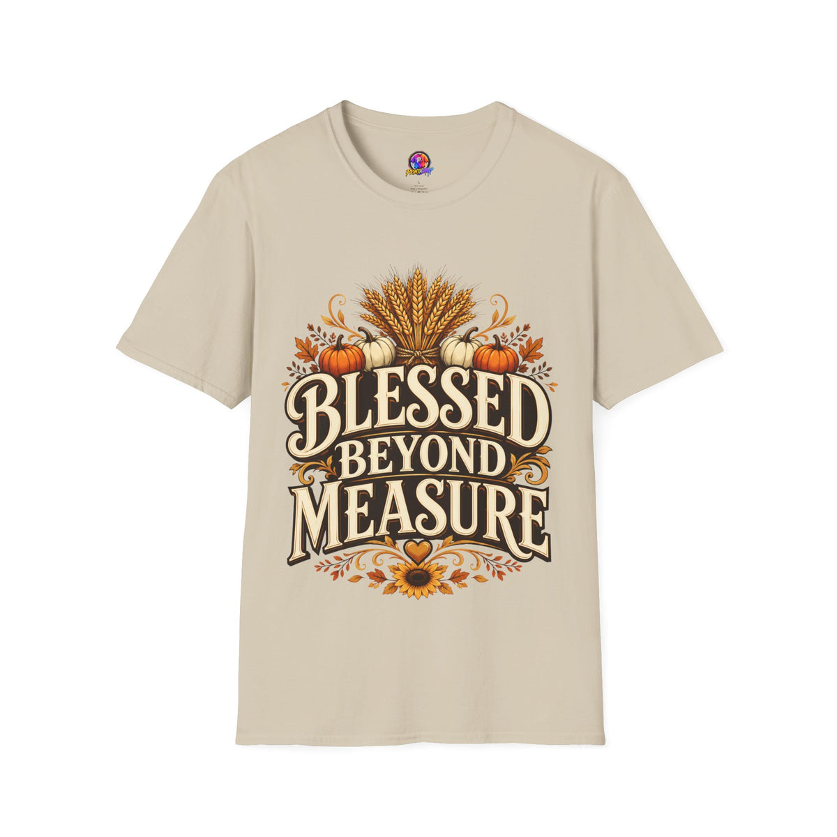 Thanksgiving T-Shirt Blessed Beyond Measure T-Shirt — Fall Harvest Pumpkin & Wheat Tee
