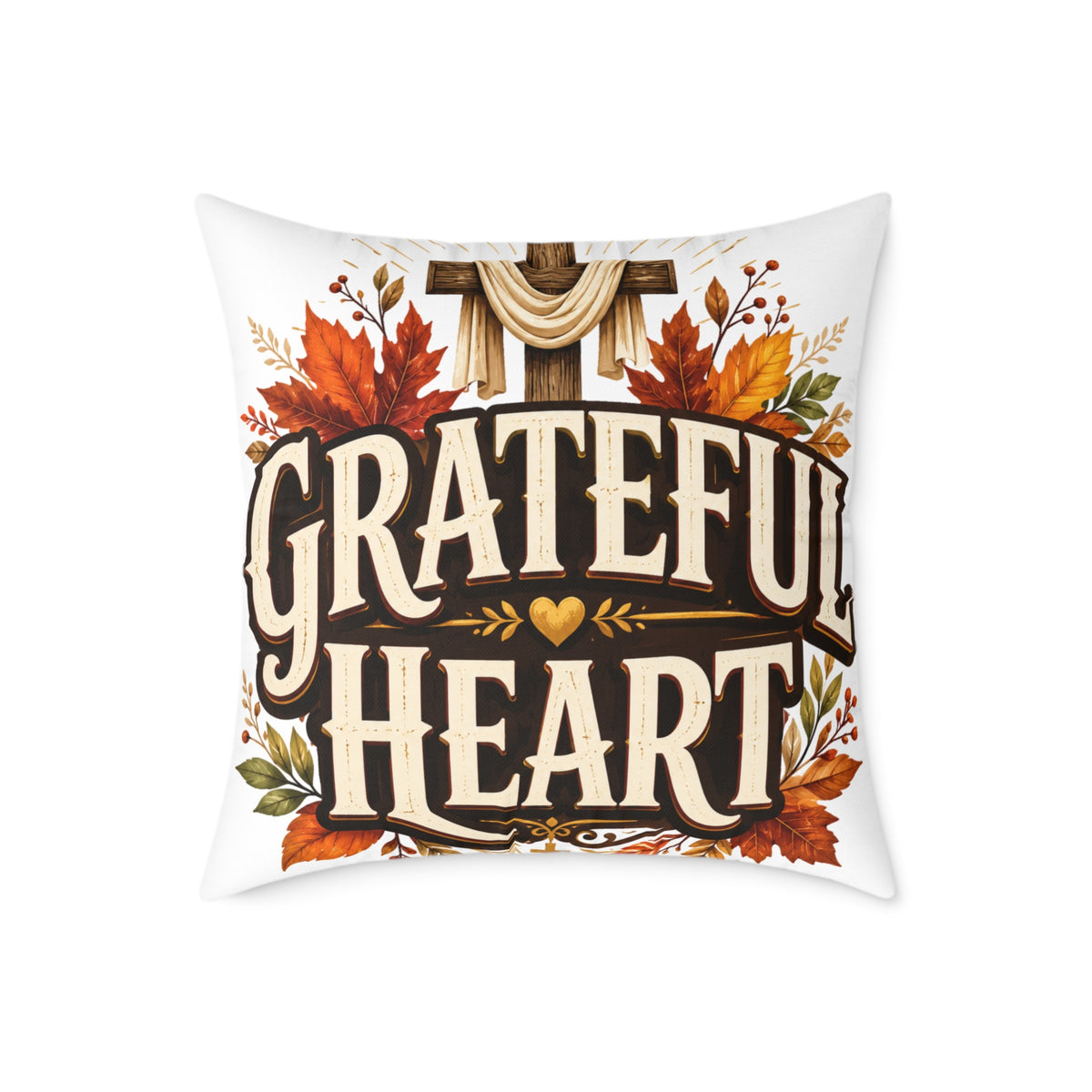 Thanksgiving Grateful Heart Fall Throw Pillow — Autumn Decorative Accent for Thanksgiving