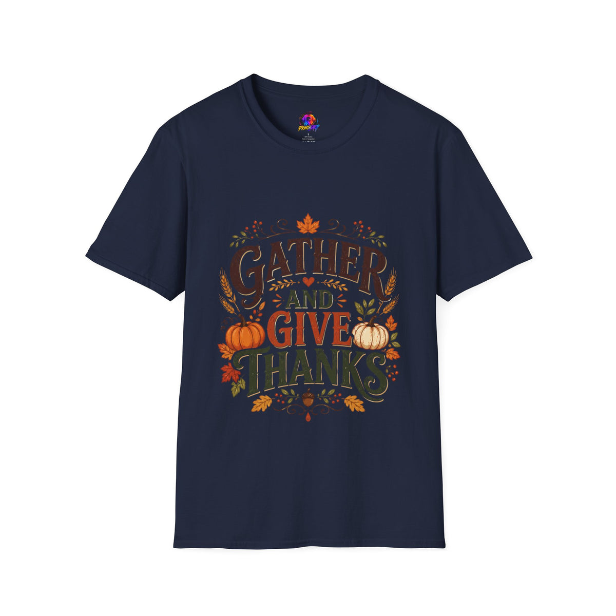 Thanksgiving T-Shirt Gather and Give Thanks T-Shirt — Thanksgiving Fall Holiday Tee