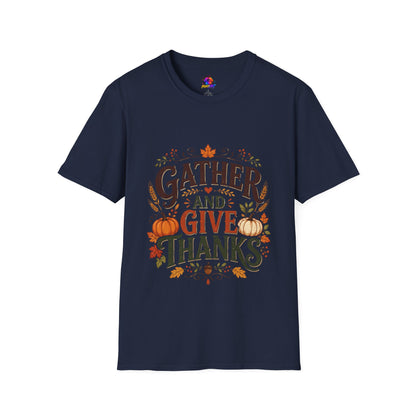 Gather and Give Thanks T-Shirt — Thanksgiving Fall Holiday Tee