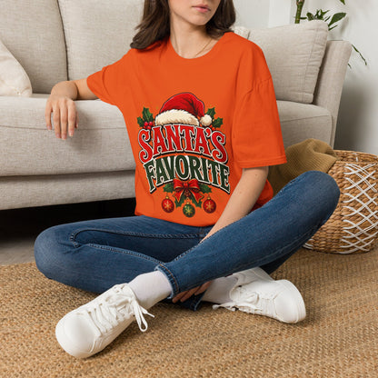 Santa's Favorite T-Shirt — Festive Christmas Tee with Santa Hat & Holly