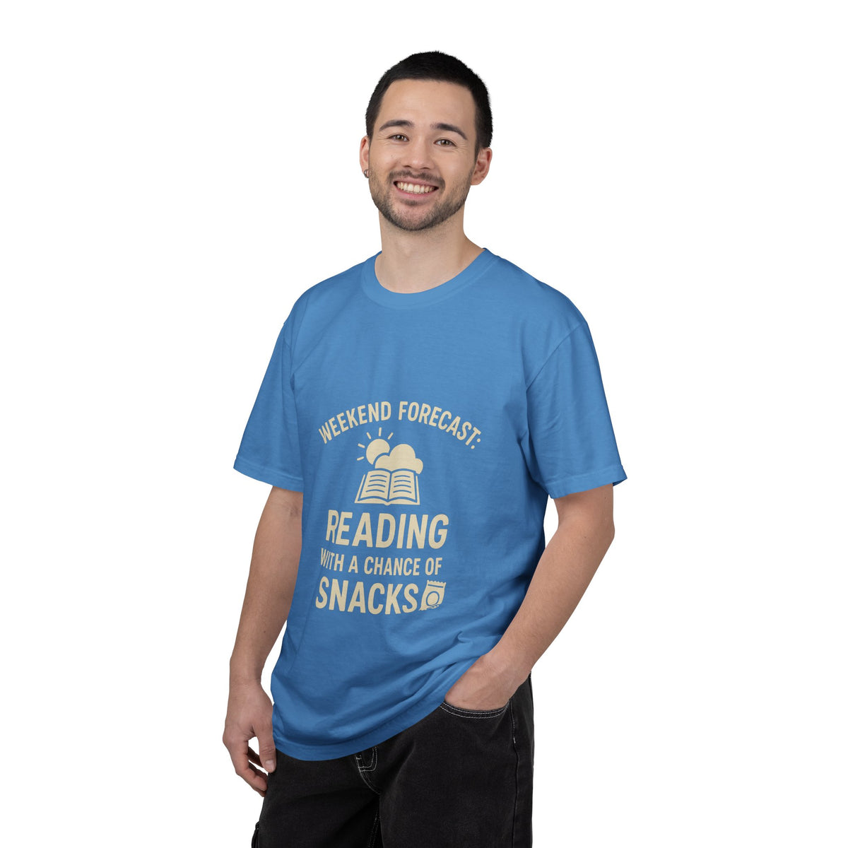 Reading & Snacks T-Shirt — "Weekend Forecast: Reading with a Chance of Snacks" - Trending Now - October 2026