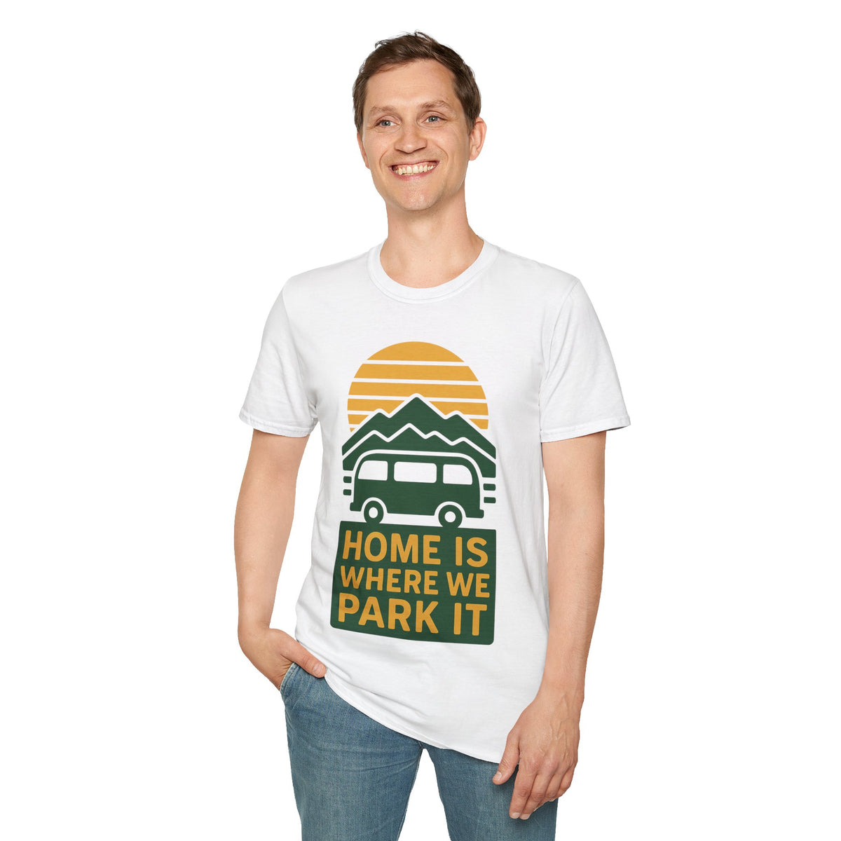 Camping T-Shirt — "Home Is Where We Park It" Retro Mountain Sunset Tee - Trending Now - September 2026