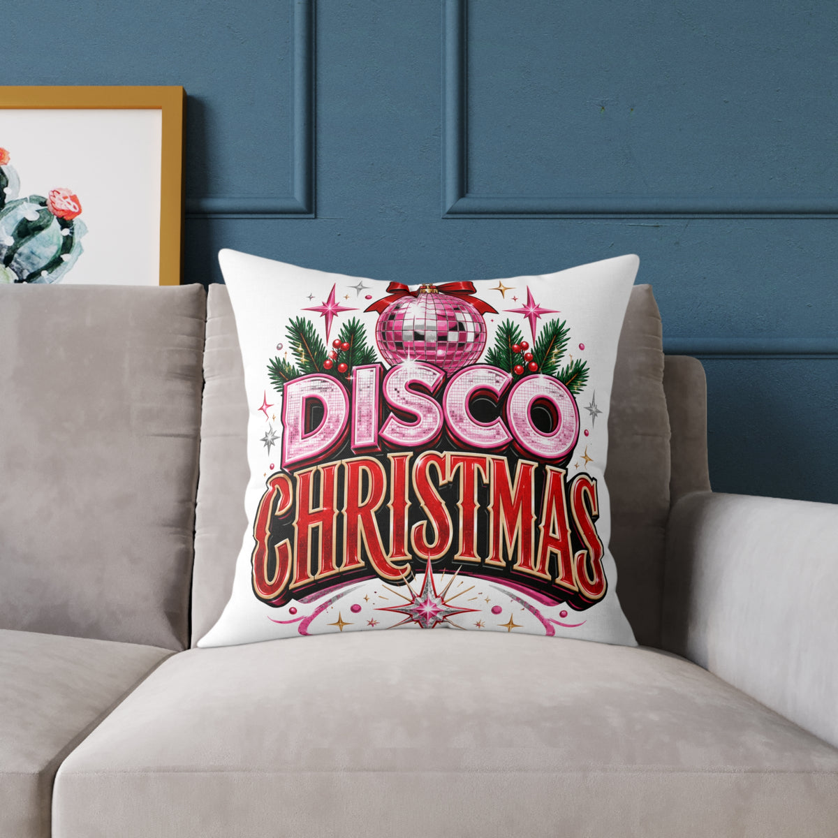 Disco Christmas Throw Pillow – Retro Holiday Disco Ball Decorative Cushion