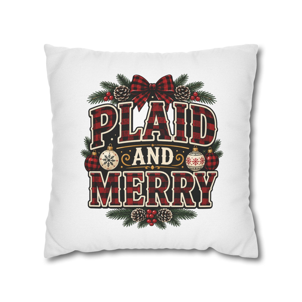 Plaid and Merry Christmas Throw Pillowcase — Festive Buffalo Plaid Holiday Decor