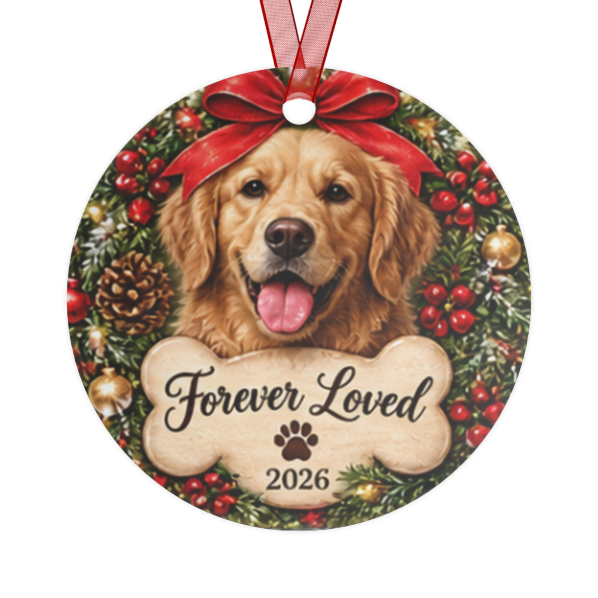 Forever Loved  Christmas 2026 Dog Memorial Metal Ornament