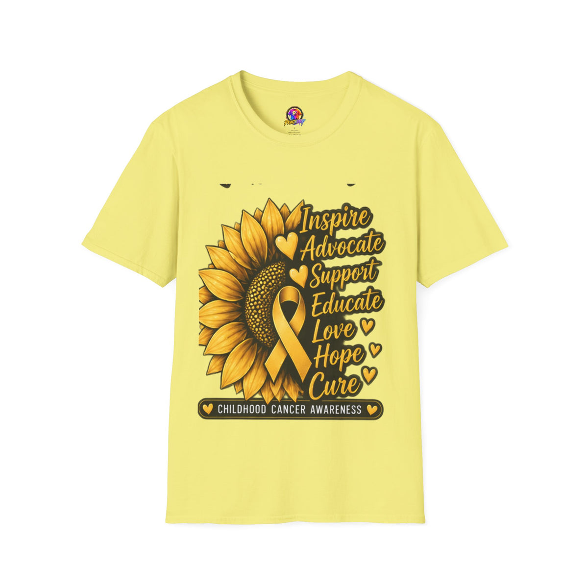 Childhood Cancer Awareness Sunflower T-Shirt – Inspire Advocate Support Educate Love Hope Cure