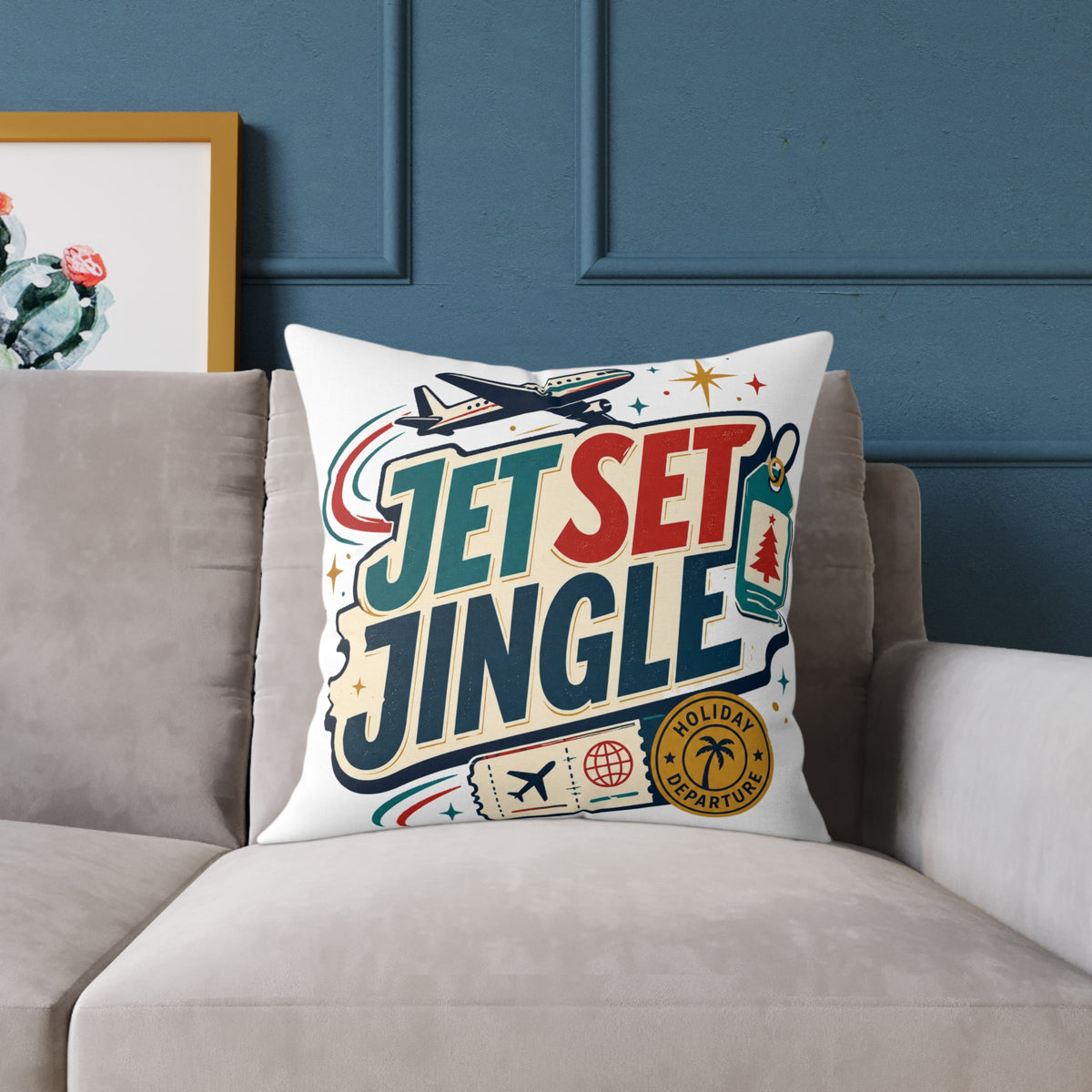 Jet Set Jingle Modern Day Christmas Square Poly Canvas Pillow