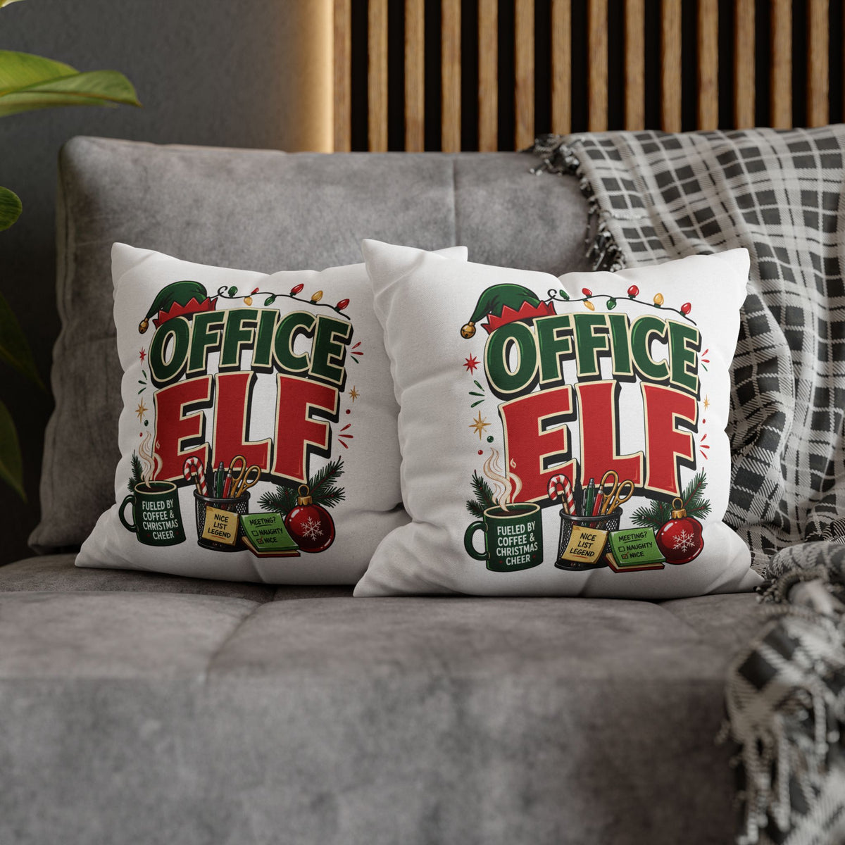 Office Elf Christmas Pillowcase — Festive Holiday Decorative Throw Pillow Cover
