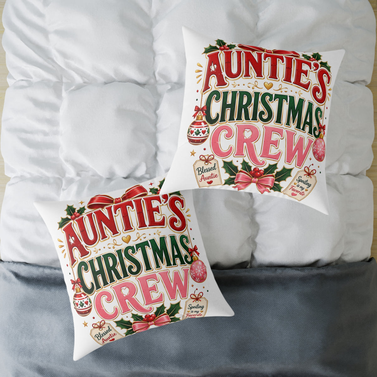 Auntie's Christmas Crew Square Poly Canvas Pillow