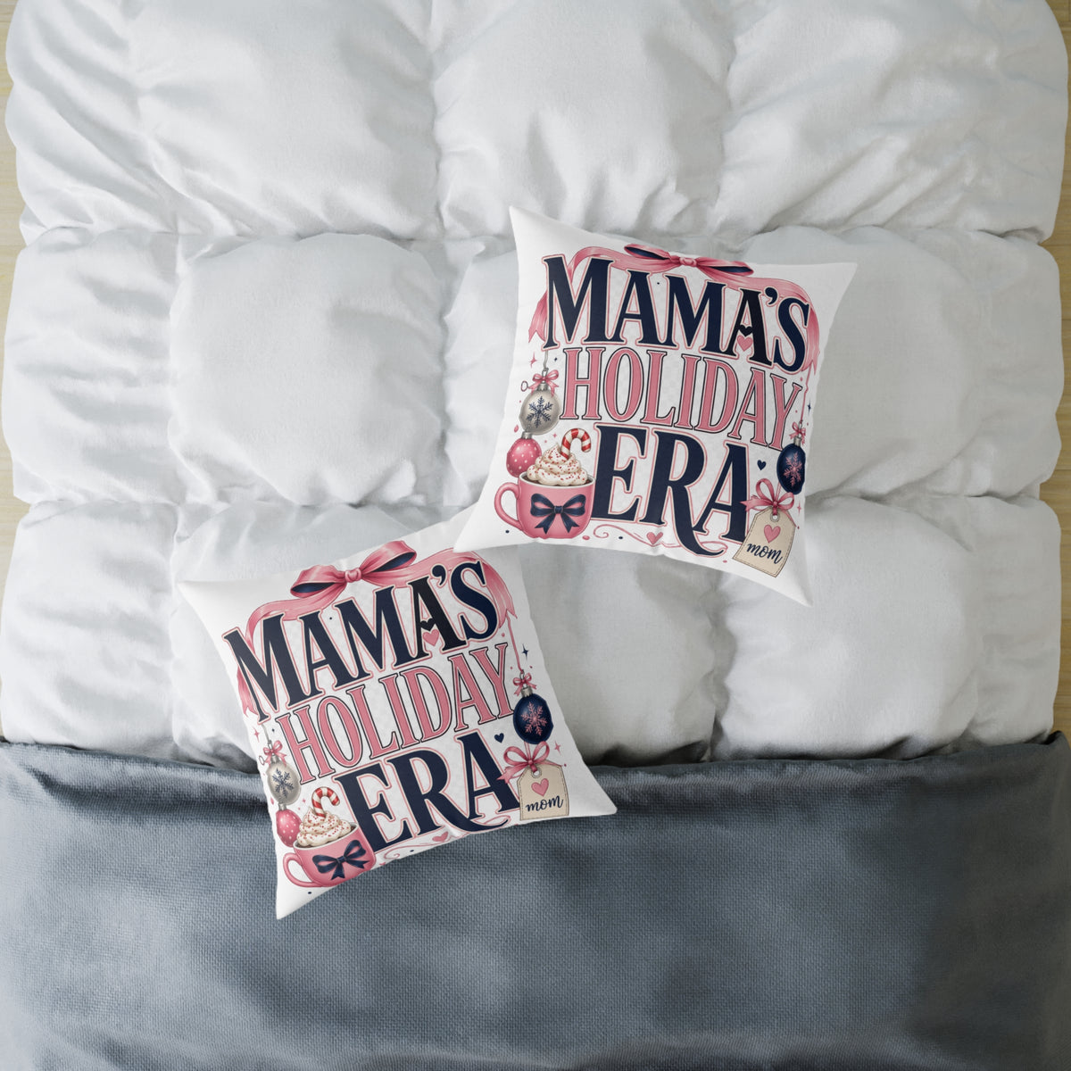 Mama's Holiday Era Modern Day Christmas Square Poly Canvas Pillow
