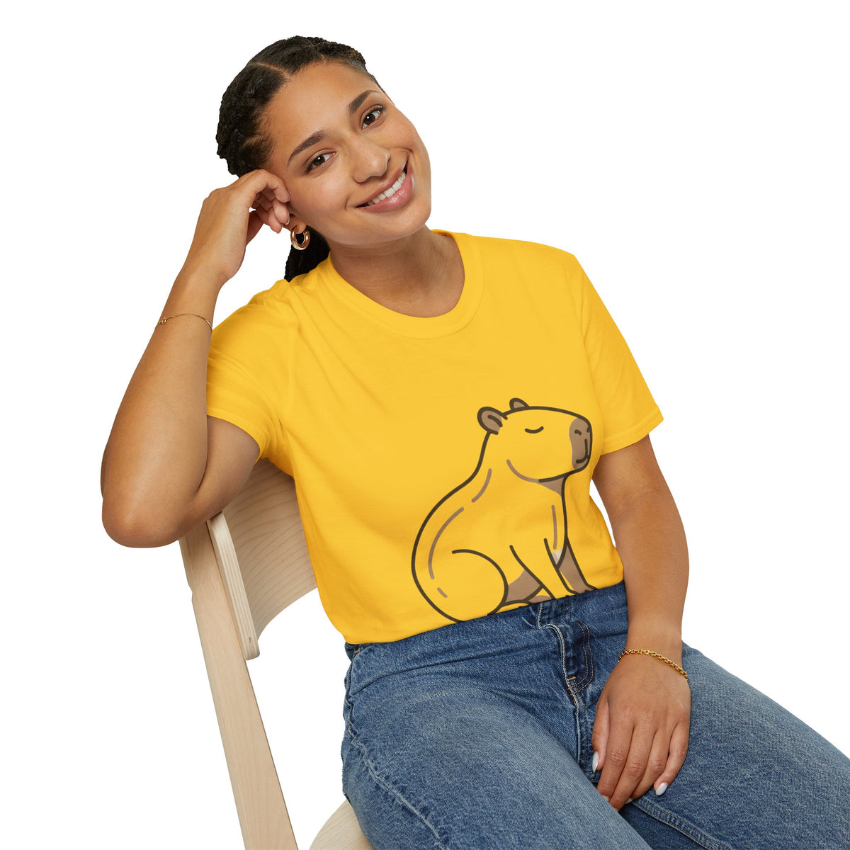 Cute Relaxed Capybara T-Shirt — Minimal Cartoon Capybara Graphic Tee