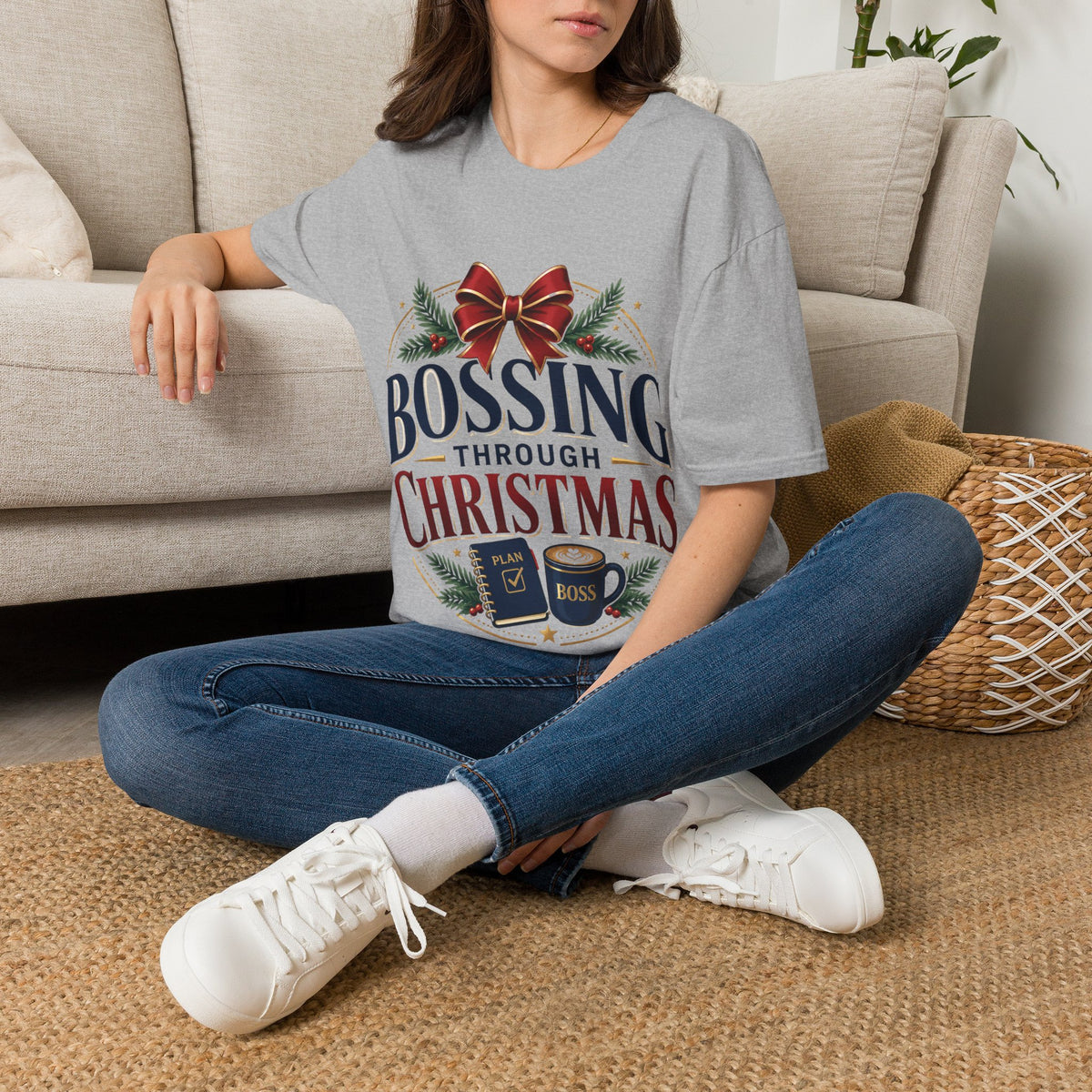 Christmas “Bossing Through Christmas” T‑Shirt — Funny Holiday Boss Gift