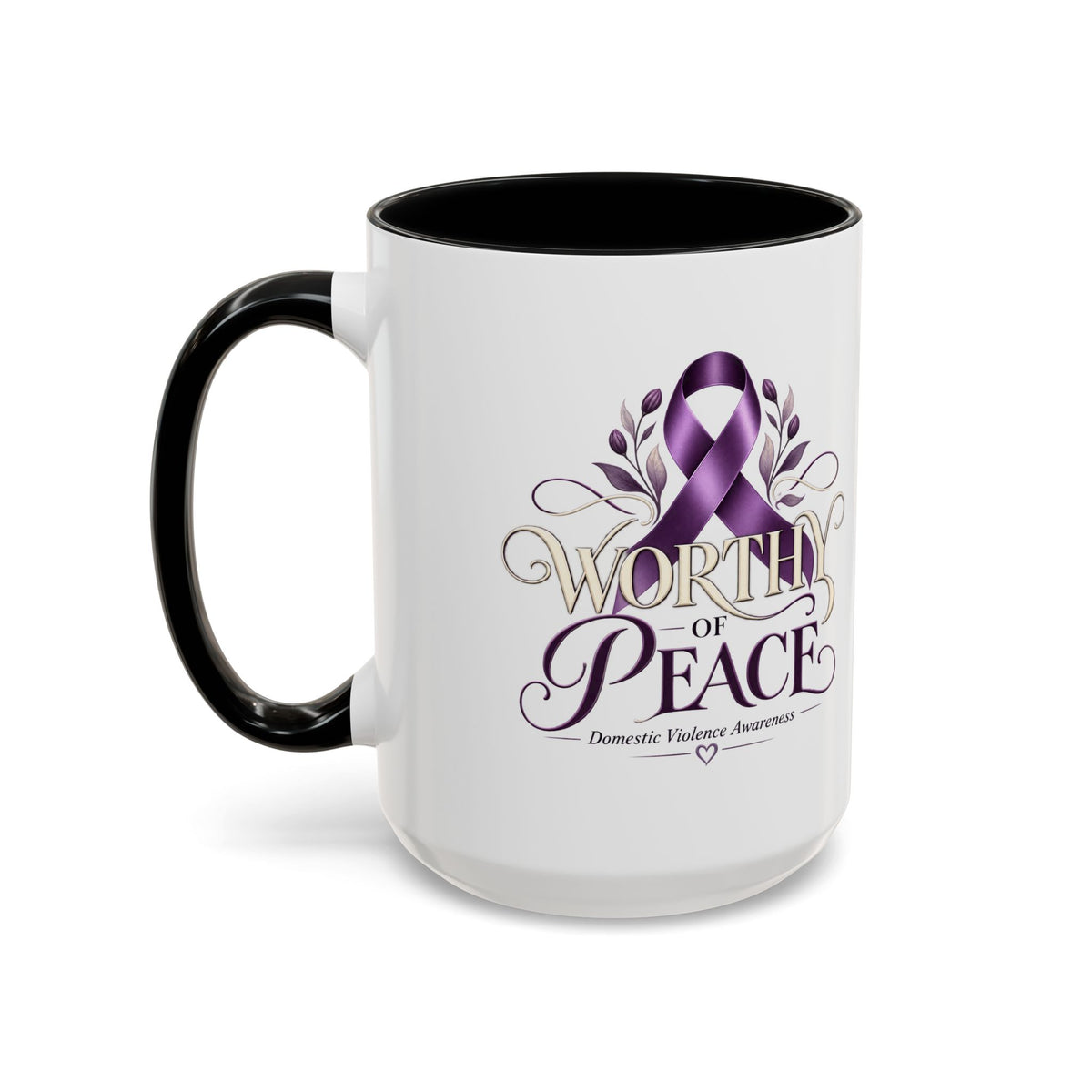 Worth of Peace Accent Coffee Mug — Domestic Violence Awareness Ribbon (11/15oz)