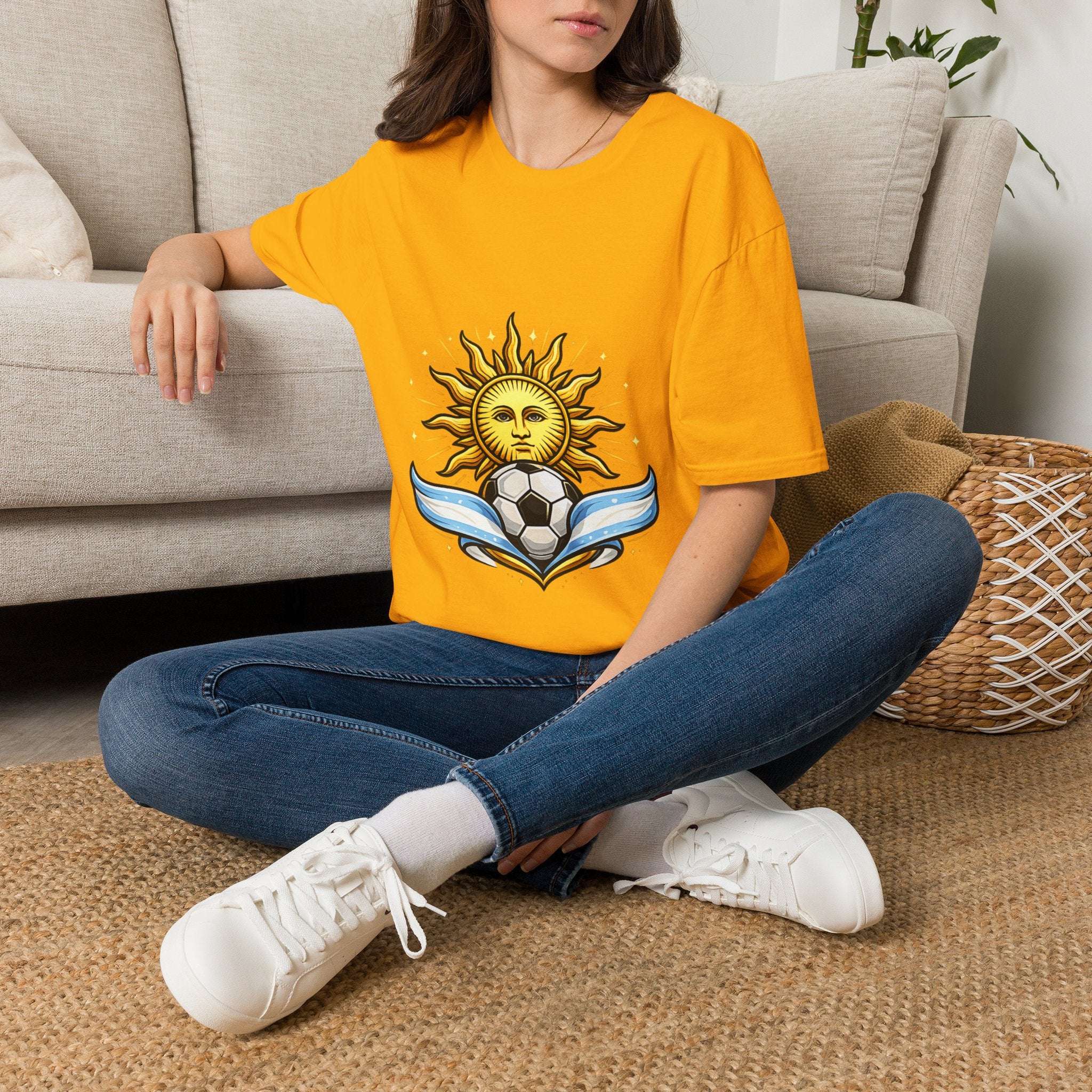 Argentina Sun Face Soccer T-Shirt — Retro Celestial Football Tee
