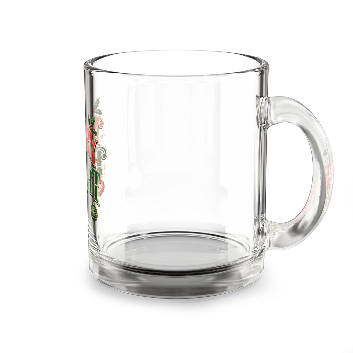 Christmas Glass Mug 10 oz Merry and Bright Glass Mug — 10oz Holiday Coffee Cup