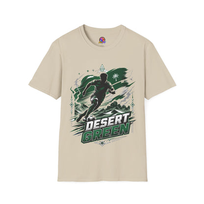 Saudi Arabia Desert Green Soccer T-Shirt — Silhouette Player Graphic