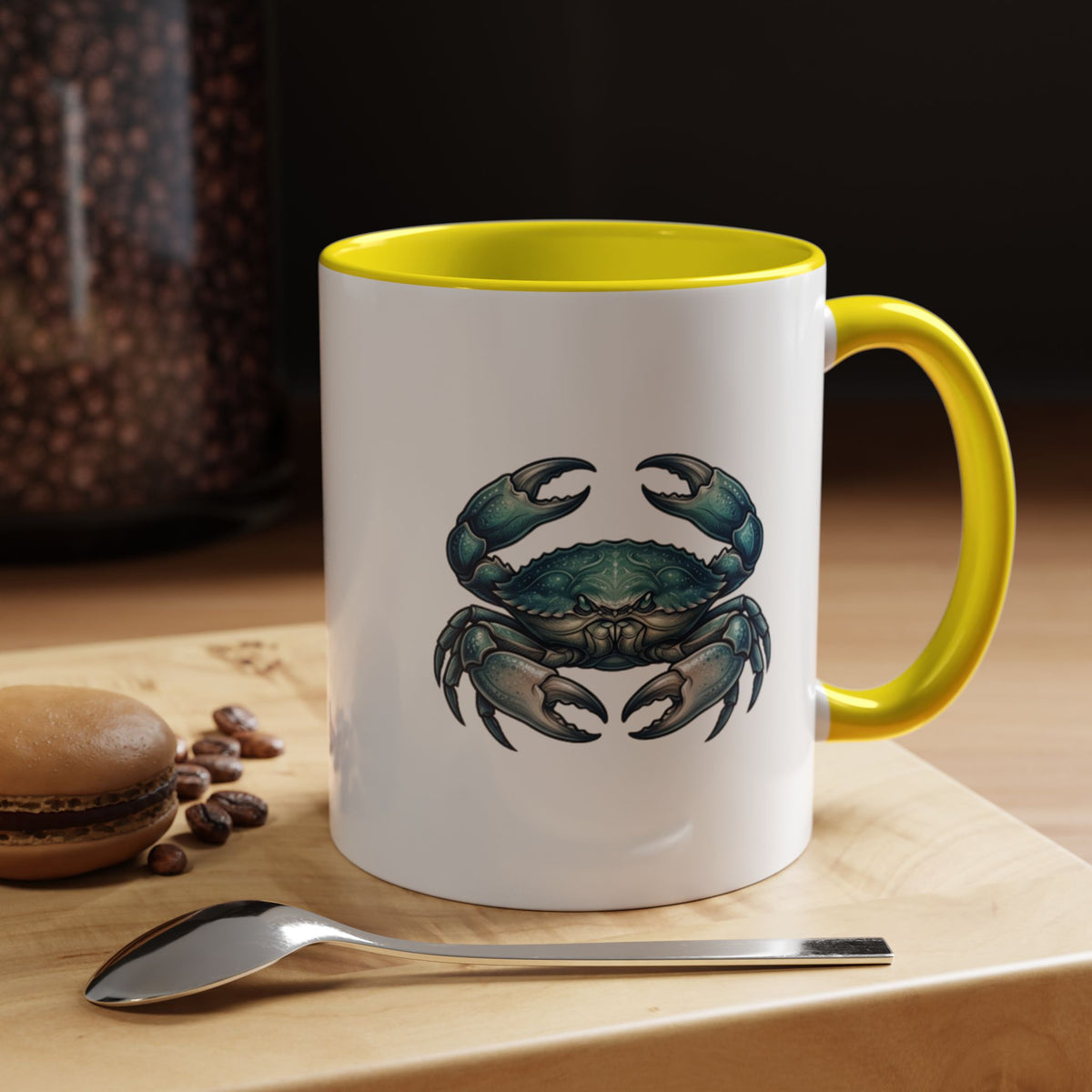 Cancer Zodiac Blue Crab Accent Coffee Mug — Nautical Beach Home Decor Gift