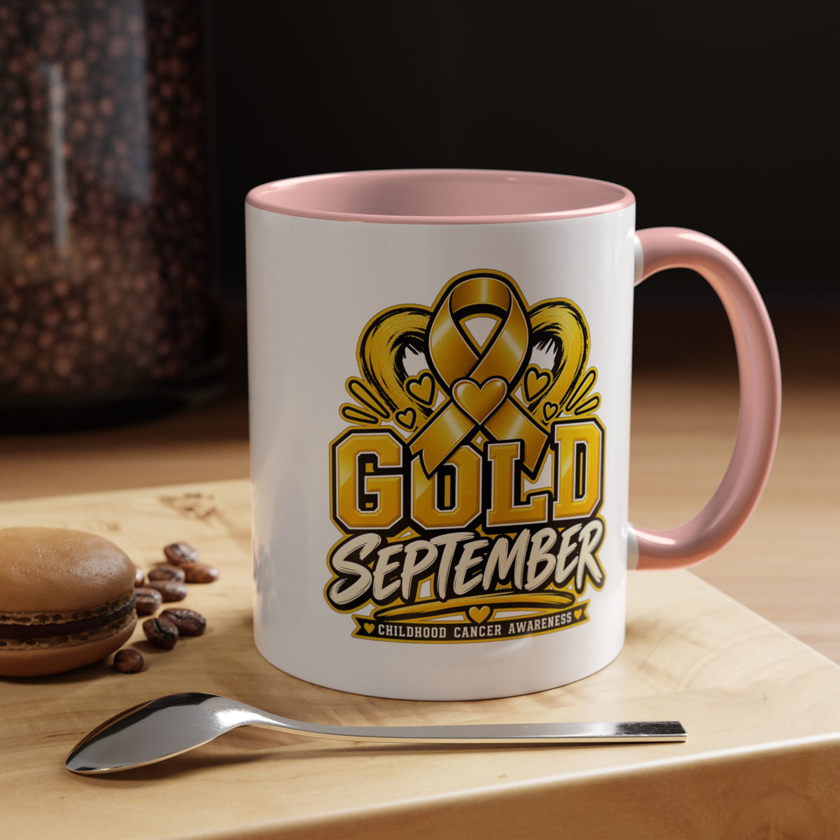 Gold September Coffee Mug — Childhood Cancer Awareness Accent Mug (11/15oz)