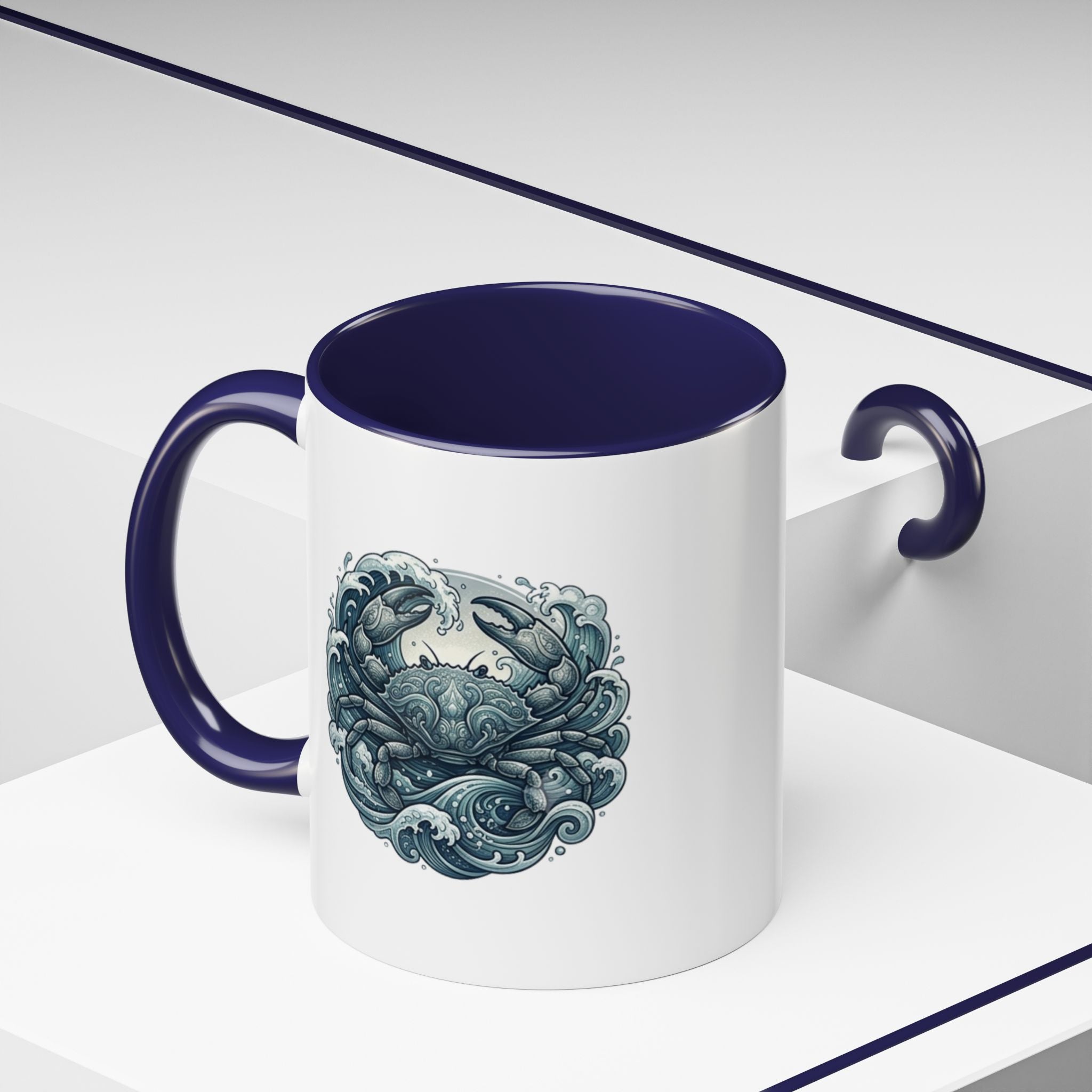 Crab Wave Accent Coffee Mug — Nautical Ocean Art