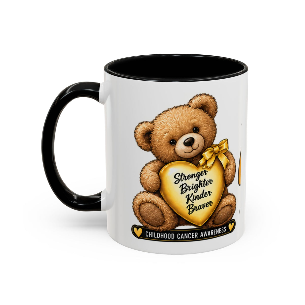 Gold Ribbon Teddy Bear Childhood Cancer Awareness Accent Mug (11/15oz)