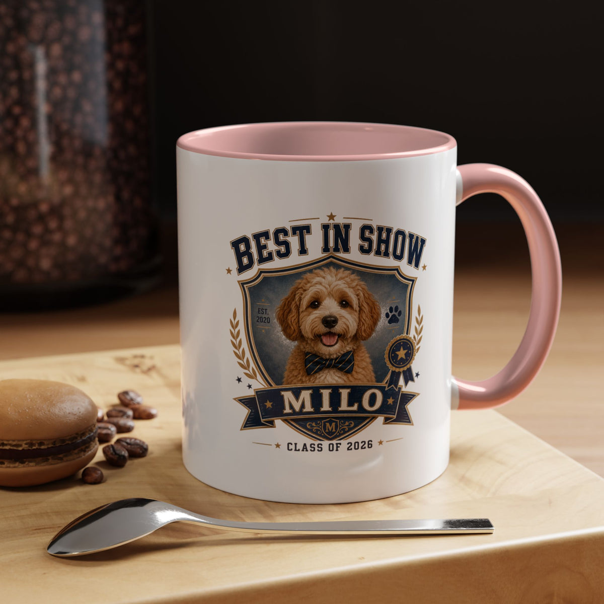 Milo Bailey Dog Dad Mom Best in Show Personalized Dog Coffee Mug — 'Milo' Class of 2026 Accent Mug