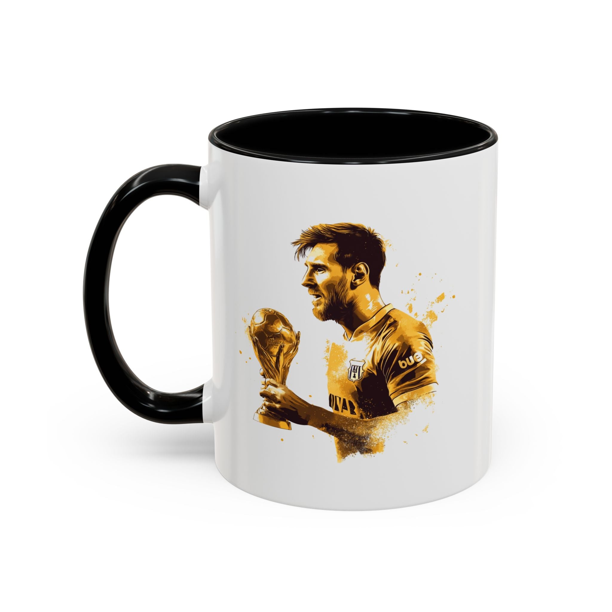 Soccer Legend Coffee Mug — Player Holding Trophy Accent Mug