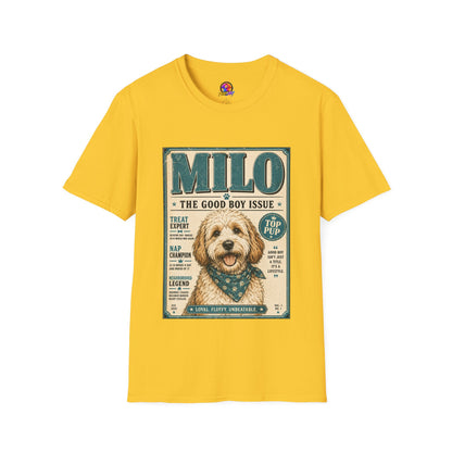 Milo 'The Good Boy Issue' Dog T‑Shirt — Vintage Puppy Magazine Design