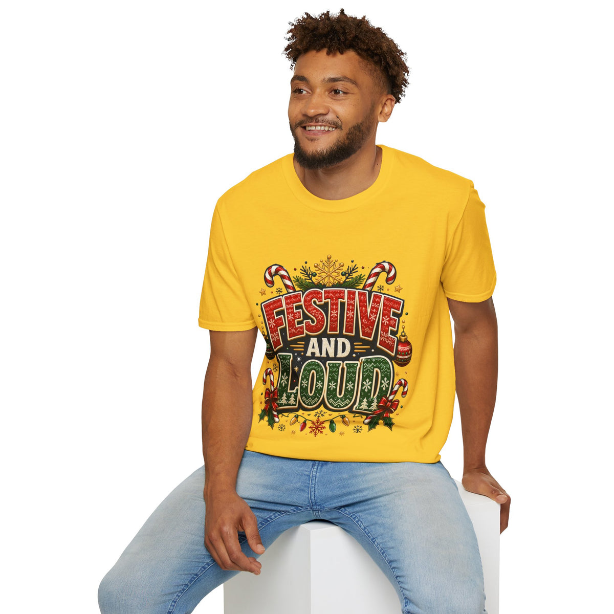 Festive and Loud Holiday T-Shirt — Christmas Candy Cane Graphic Tee