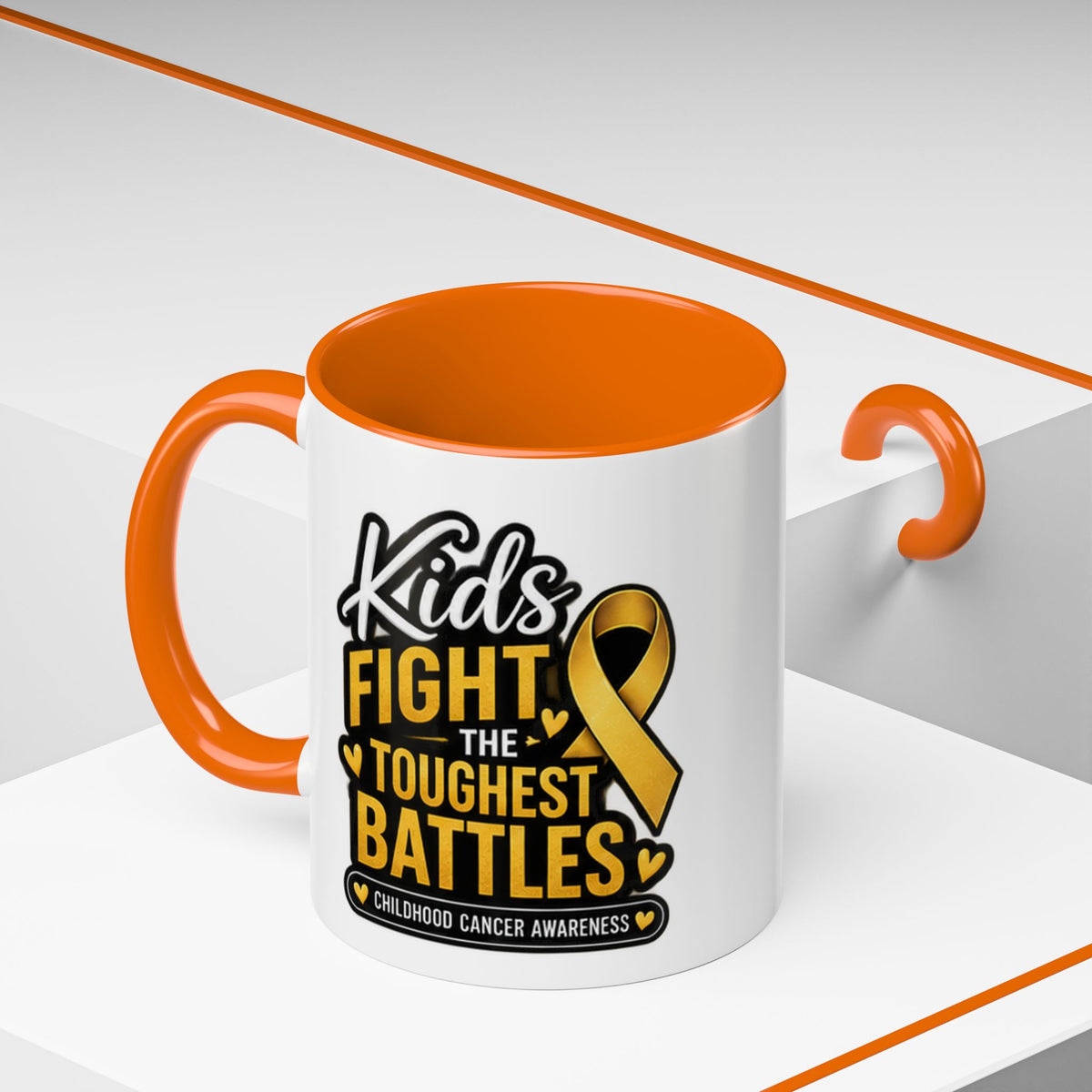 Childhood Cancer Awareness Accent Coffee Mug - "Kids Fight the Toughest Battles" (11/15oz)