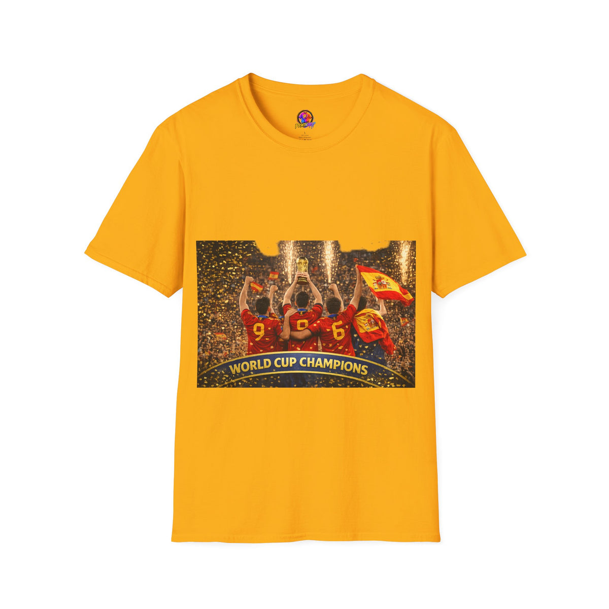 Spain World Cup Champions T‑Shirt — Soccer Trophy Celebration Tee