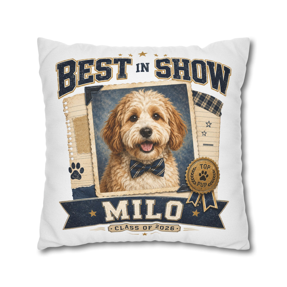 Best in Show Personalized Dog Pillowcase — 'Milo' Pet Portrait Throw Pillowcase Milo Bailey Dog Dad Mom