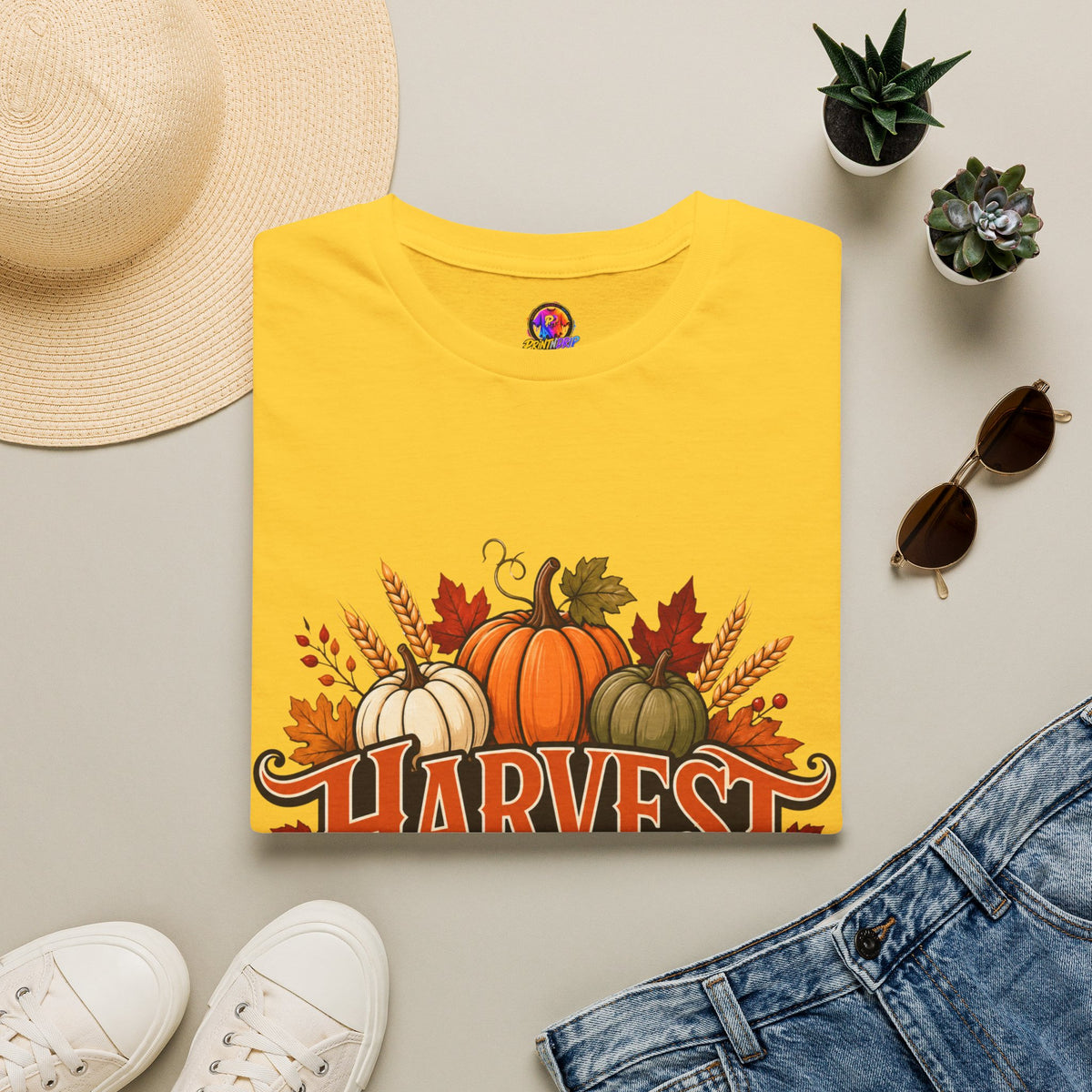 Thanksgiving T-Shirt Harvest Blessings T-Shirt — Fall Pumpkin Harvest Graphic Tee for Thanksgiving