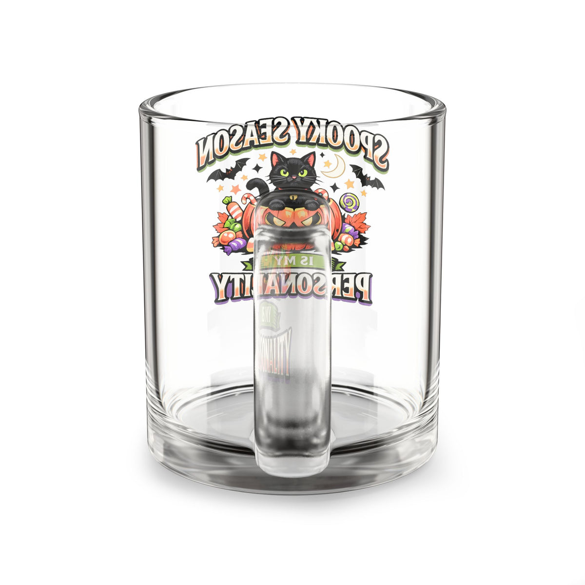 Halloween Glass Mug 10 oz  Spooky Season Is My Personality Glass Mug — 10oz Halloween Cat Pumpkin Coffee Cup