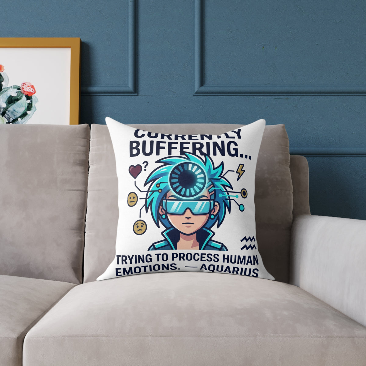 Zodiac Aquarius Currently Buffering Square Poly Canvas Pillow