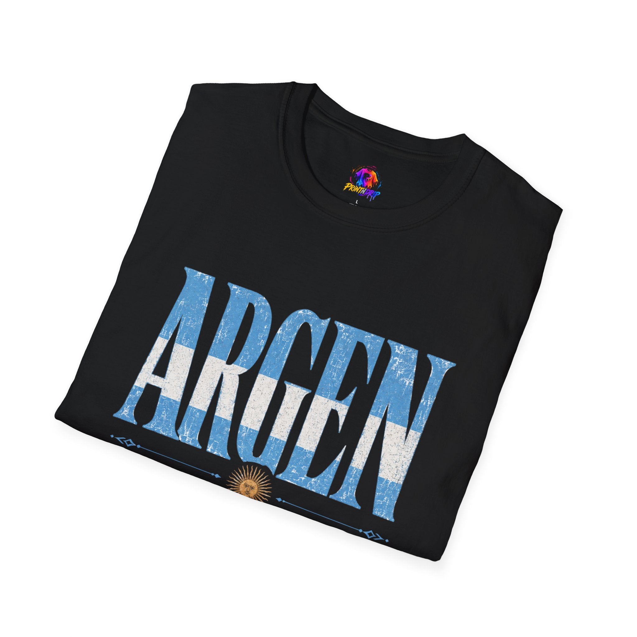 Argentina Flag Graphic T‑Shirt — Vintage Blue Distressed Typography